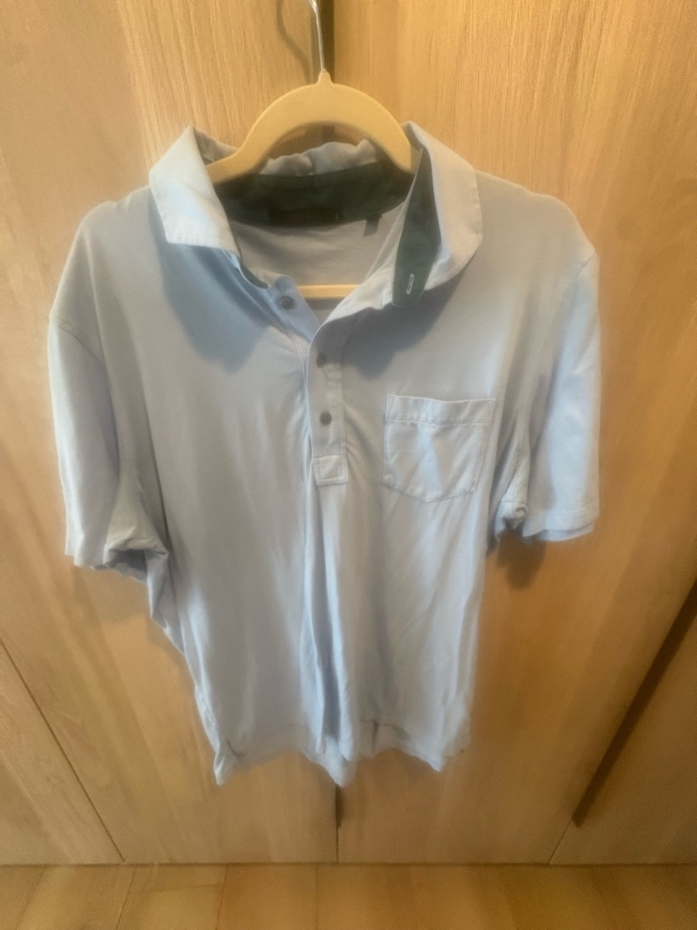Men's Pale Blue Short-Sleeve Polo with Contrast Inner Collar